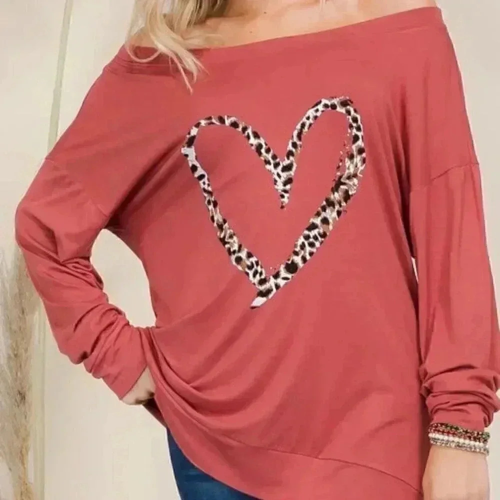 Off Shoulder Leopard Heart Tunic - Picture 2 of 2